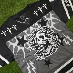 Rebel Vengeance Men’s Street Graphic Super Star Skull Football Jersey Sz Large
