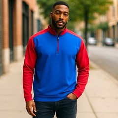 Antigua Men’s 3XL Long Sleeve 1/4 Zip Pullover in Blue & Red Color Block New