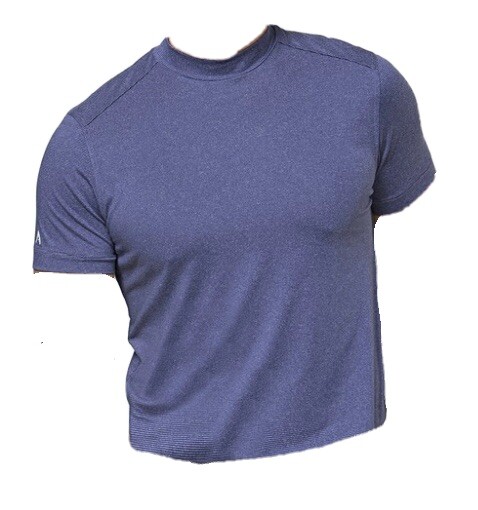Antigua Mini Stripe Mock Neck Tee, Men’s Med, Blue/Grey Hthr #104699 (NEW)