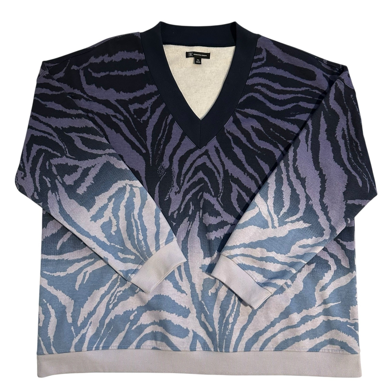 NWT INC Faded Tiger V-Neck Sweatshirt Blue B&T XXL gallery