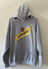 Men’s Pullover Schweppes Hoodie Classic Logo Size Large Kangaroo Pockets Gray