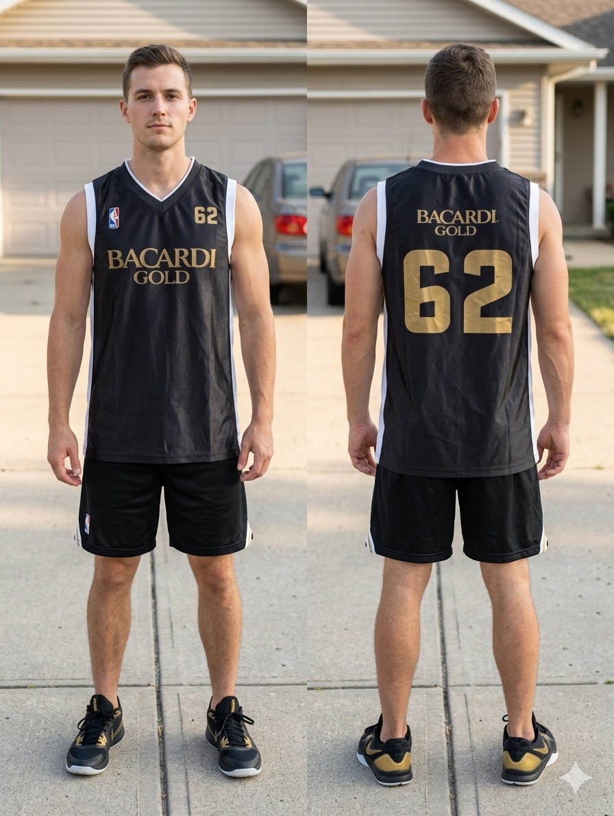 NBA Bacardi Gold Rum #62 Promotional Basketball Jersey Mens Large Black Gold gallery
