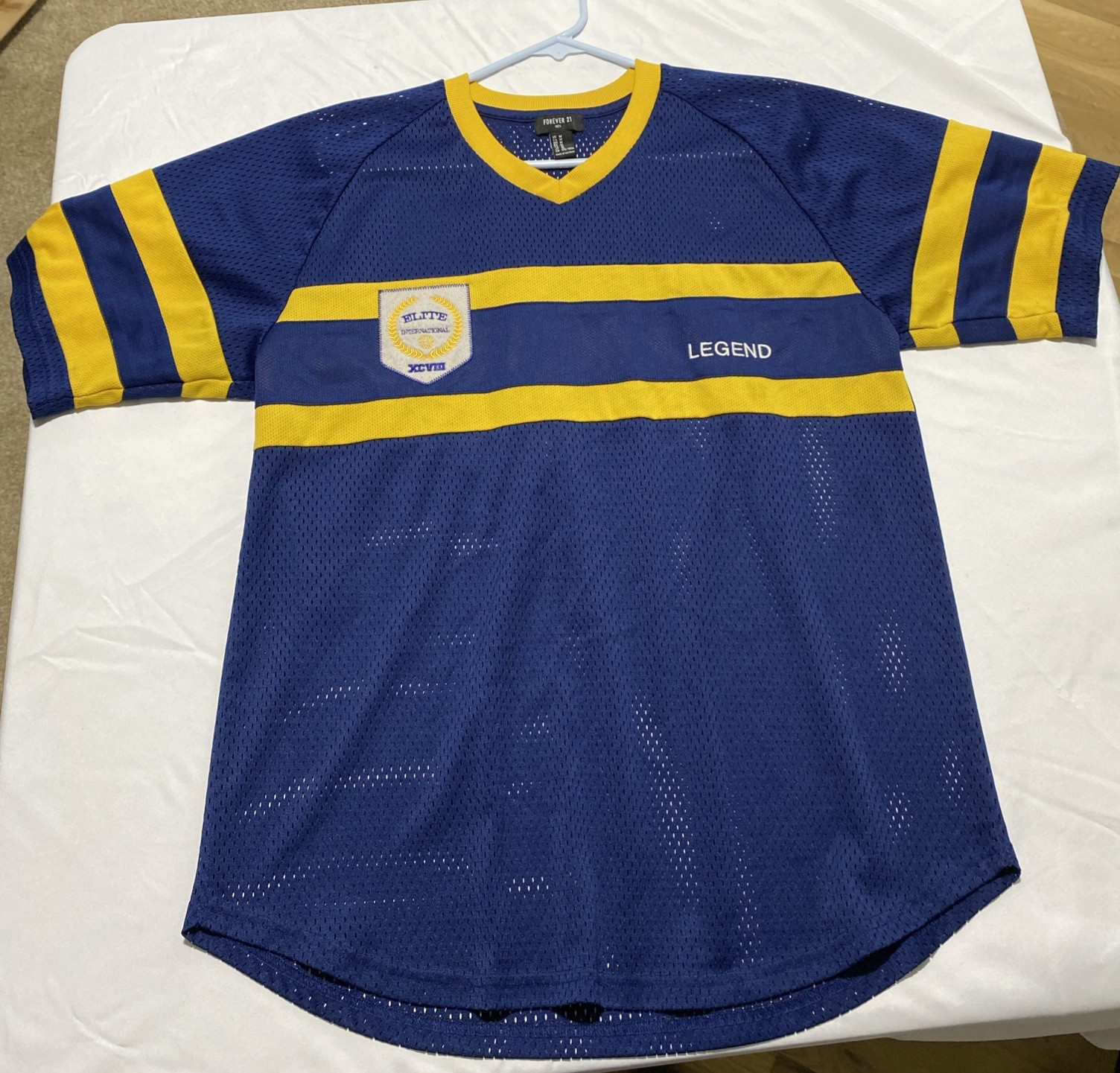Forever 21 Size M Blue And Yellow Striped Legend Jersey gallery