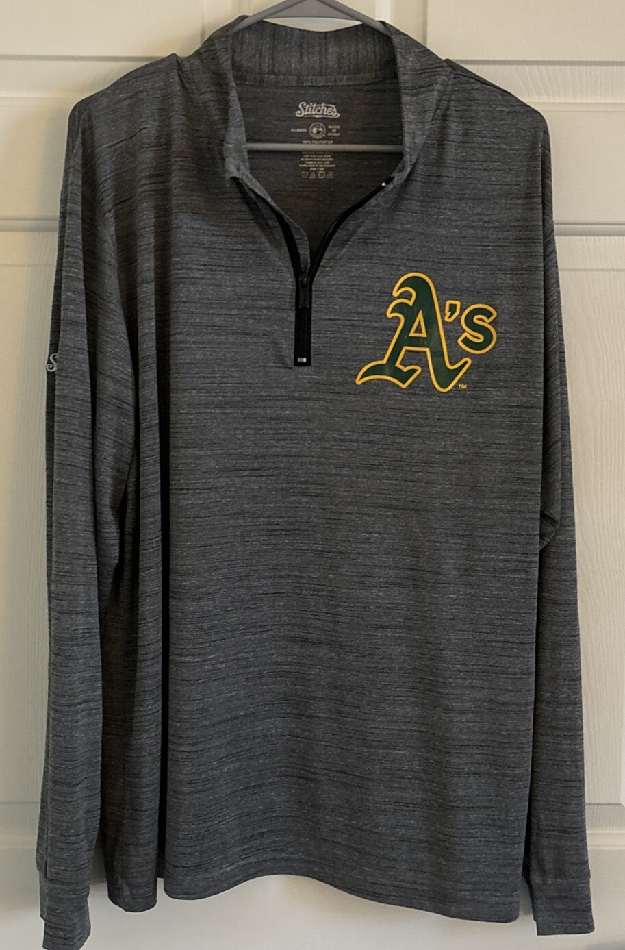 Stitches Men’s XL Quarter Zip Grey “A’s” Long Sleeve Polyester Shirt gallery