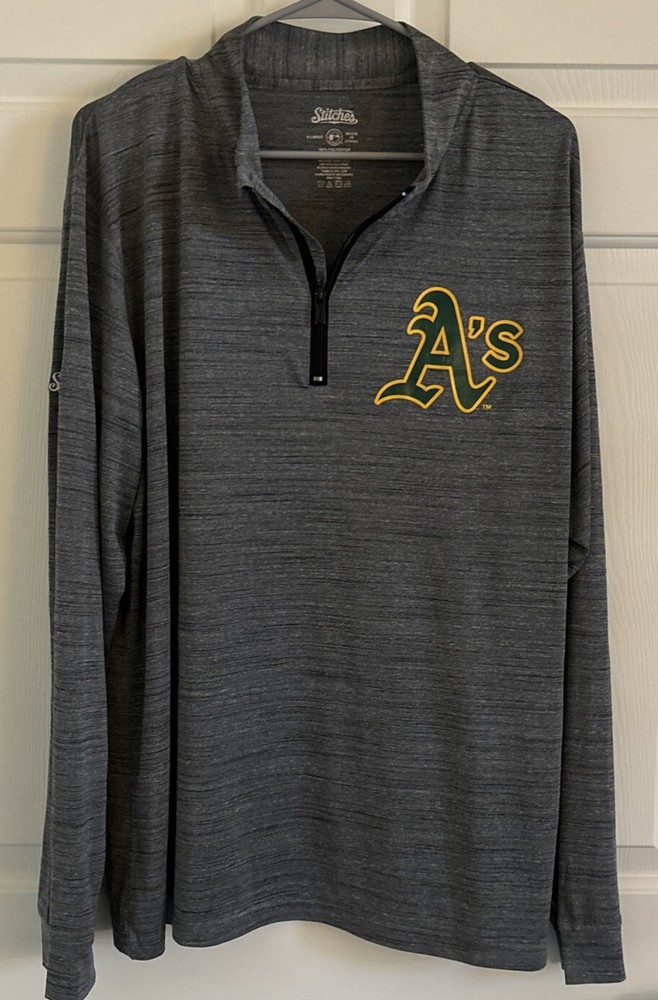 Stitches Men’s XL Quarter Zip Grey “A’s” Long Sleeve Polyester Shirt
