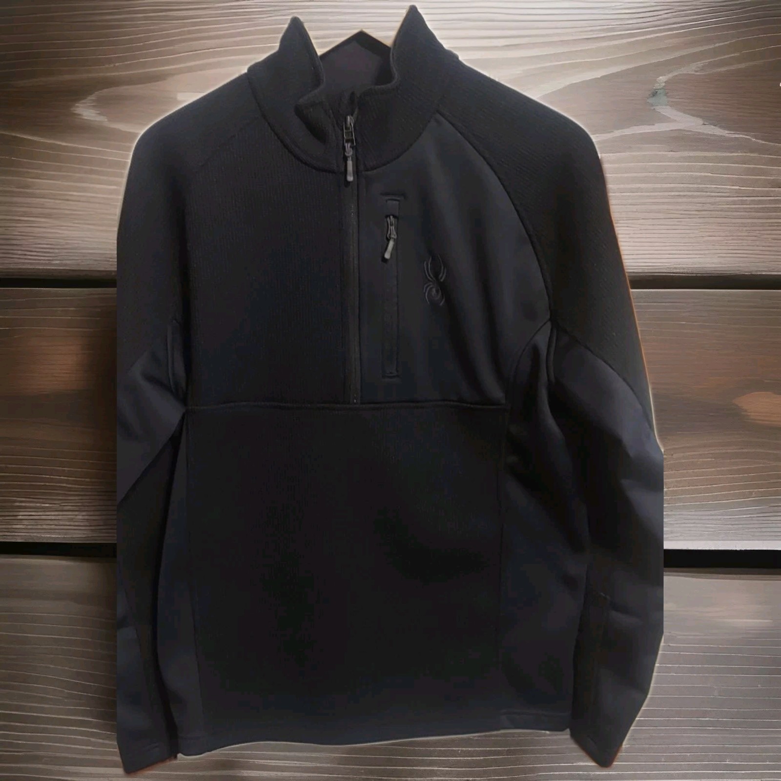 Spyder Outbound Black Core Sweater Size M Men's 1/4 Zip Pullover Waffle Pockets gallery