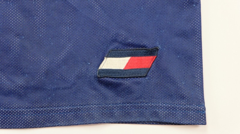 Rare VTG TOMMY ATHLETICS Hilfiger Spell Out Flag Basketball Jersey 90s Navy XL gallery