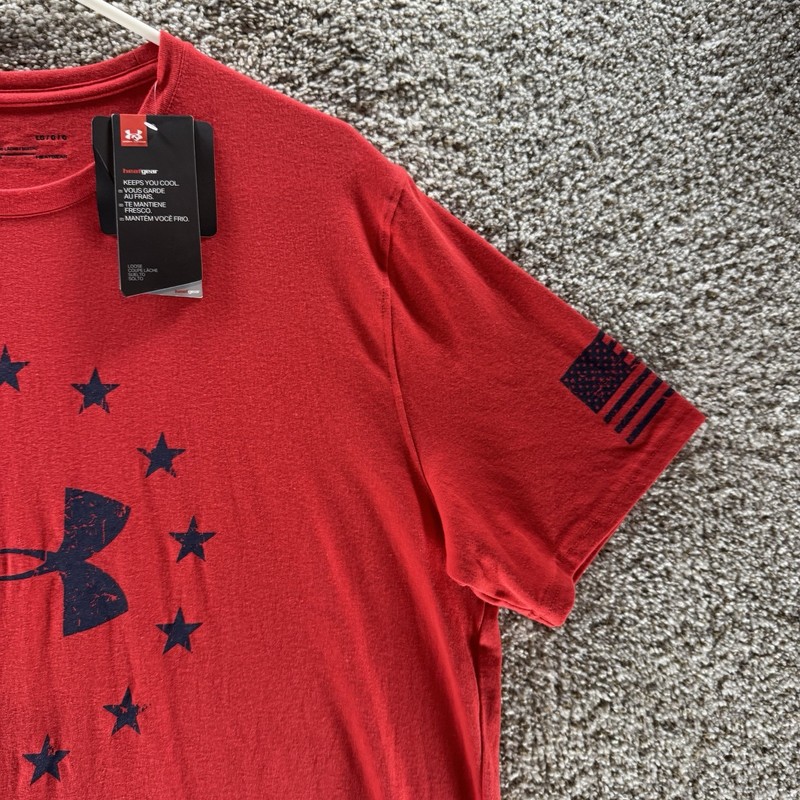 Under armour Freedom Shirt Mens Large Red Short Sleeves New With Tags Loose Heat gallery