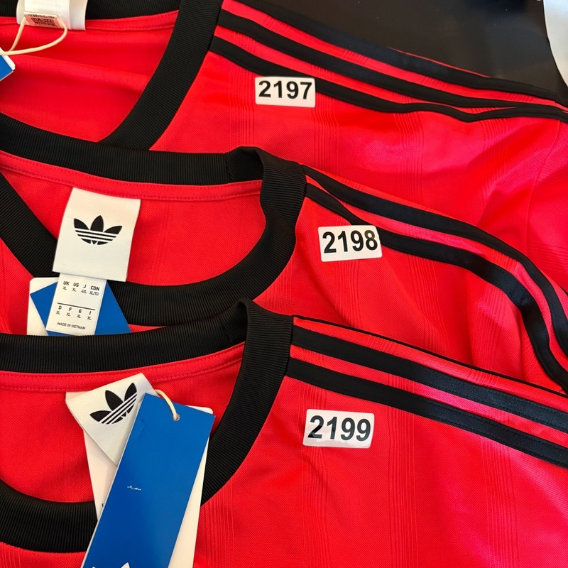 Adidas Adicolor Jacquard Jersey Mens XL Lucid Red Loose Fit Athleisure T Shirt gallery
