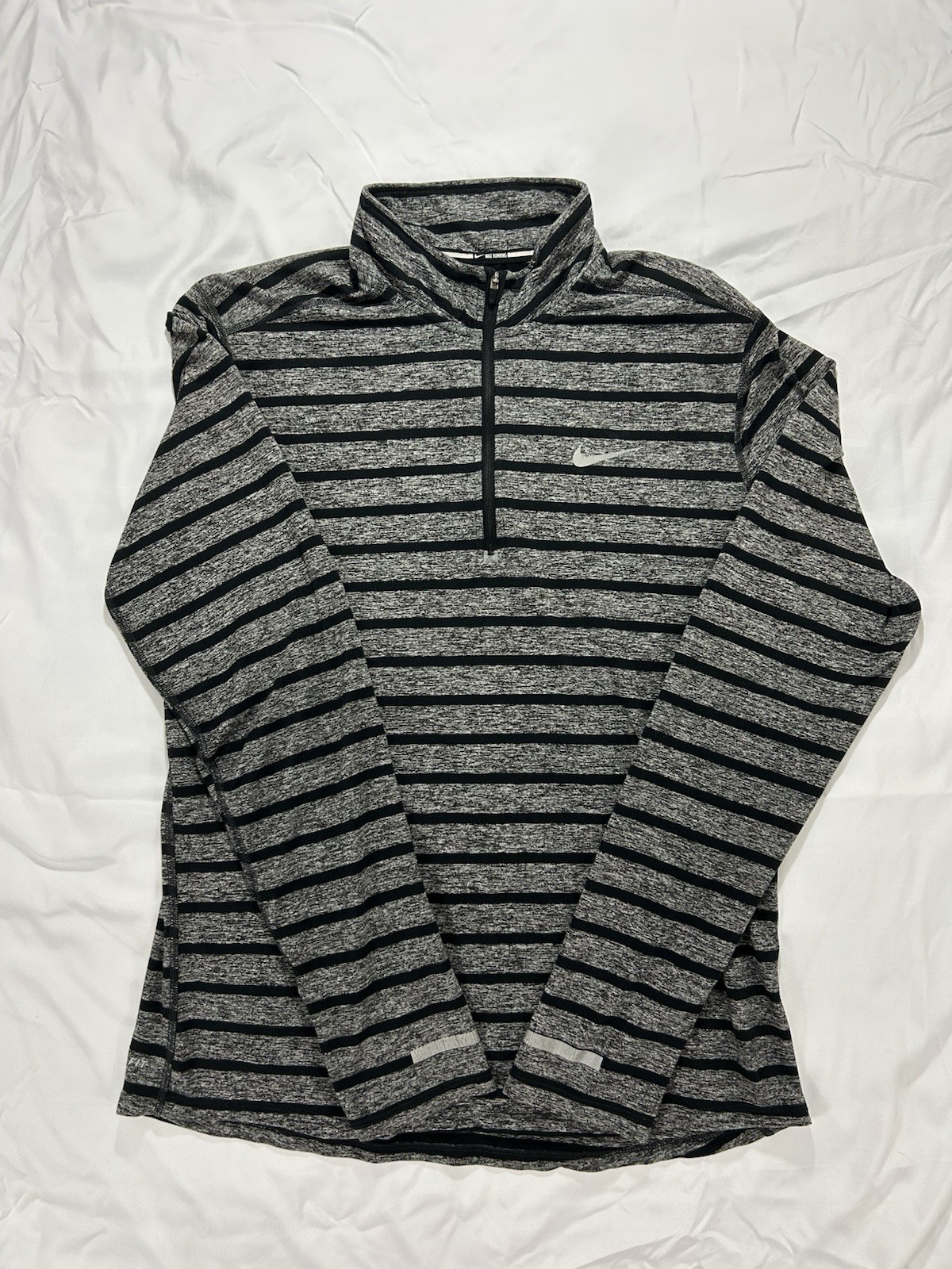 Nike Running Dri-Fit Top Mens M Gray Striped 1/4 Zip Long Sleeve White Swoosh gallery