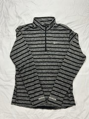 Nike Running Dri-Fit Top Mens M Gray Striped 1/4 Zip Long Sleeve White Swoosh