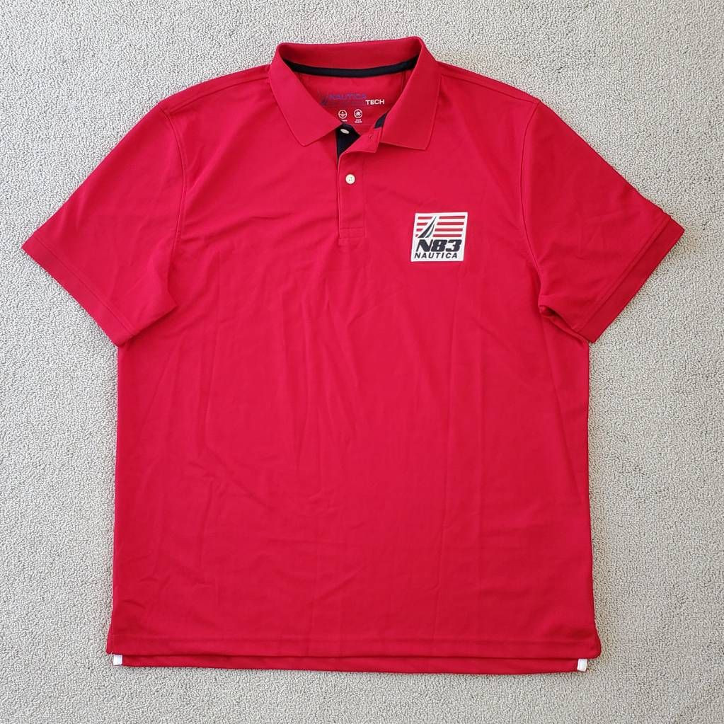Nautica N83 Blue Sail Tech Mens Activewear Polo Shirt Red Wicking XL/ X-Large gallery