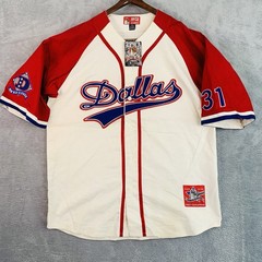 Vtg Raw Blue Classics Baseball Jersey 2XL Dallas #31 Hip Hop Linen Button Up NWT