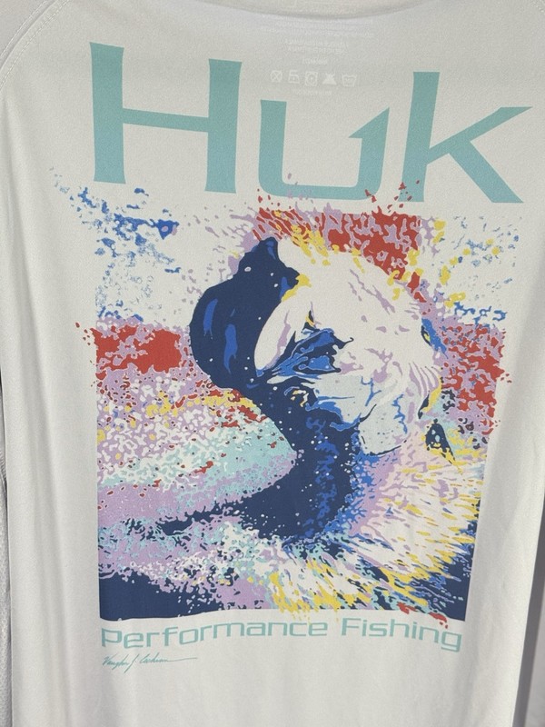 HUK Performance Shirt Mens Large White Long Sleeve Fishing Performance Fish gallery