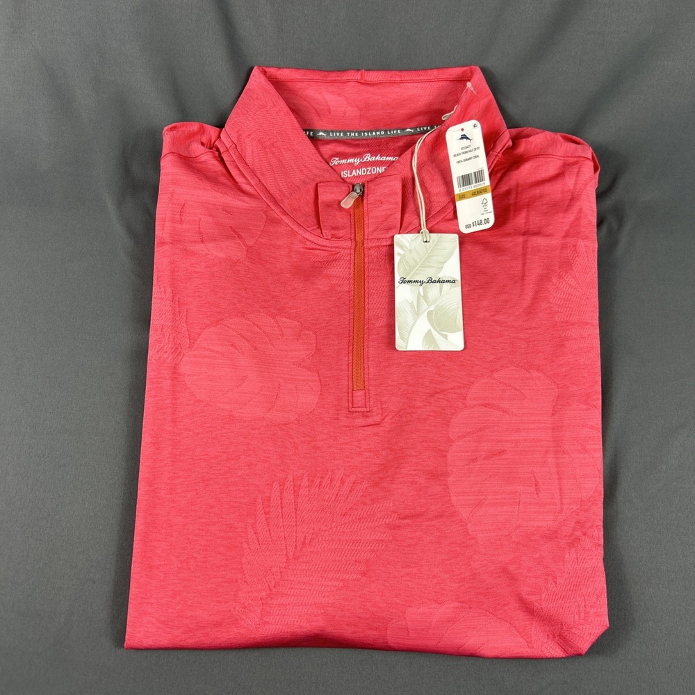 Tommy Bahama Golf Pullover Delray Frond Print 1/4 Zip 4XLB Coral NWT MSRP $148