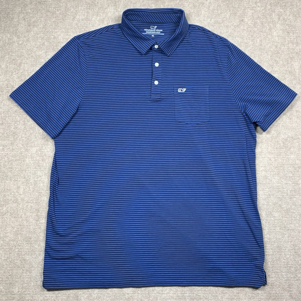 Vineyard Vines Edgartown Polo Shirt Mens XL Blue Striped Short Sleeve Whale