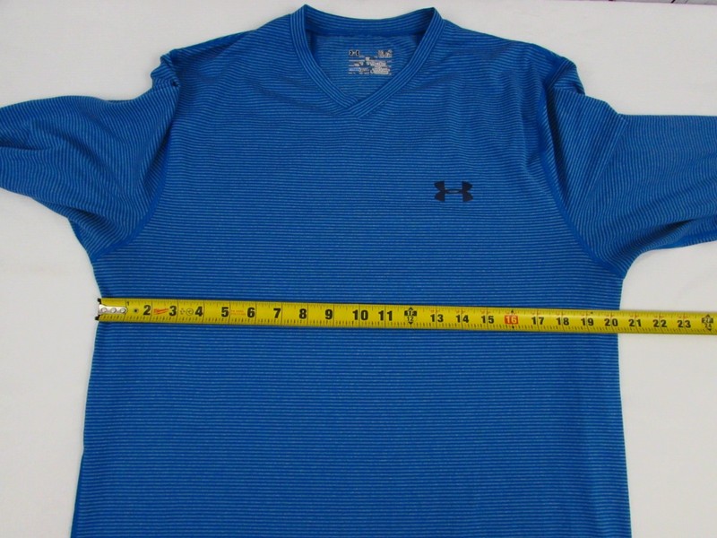 Under Armour Shirt Mens Large Blue Stripe V-neck Fitted Cold Gear Long Sleeve gallery