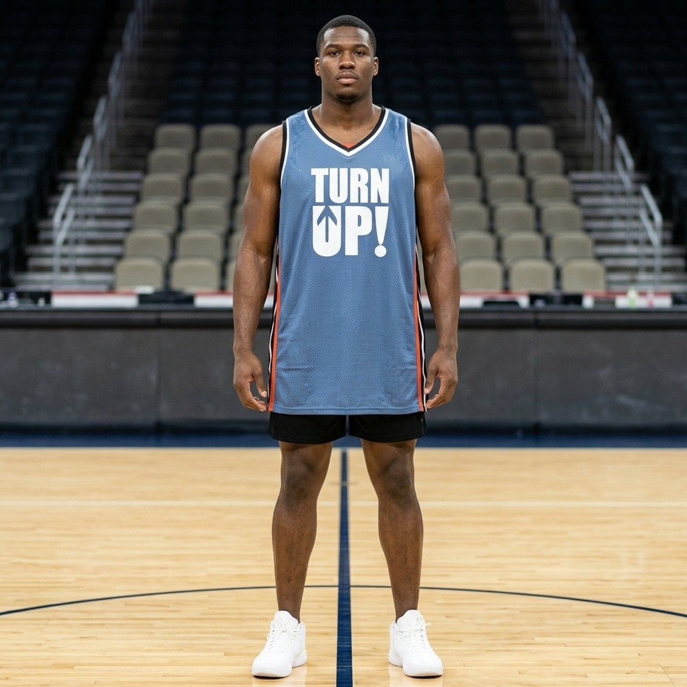 WuHou Basketball Jersey Turn Up Graphic Mens XXXL Blue Mesh Sleeveless Shirt