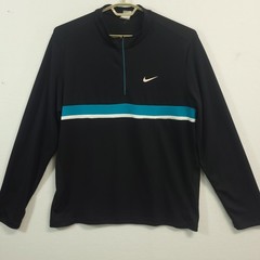 Nike Shirt Quarter Zip Pullover Mens XL Black Teal Fit Dry Golf Long Sleeve