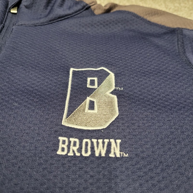 Under Armour Pullover Mens Small Blue Loose ¼ Zip Long Sleeve Brown Logo Pockets gallery