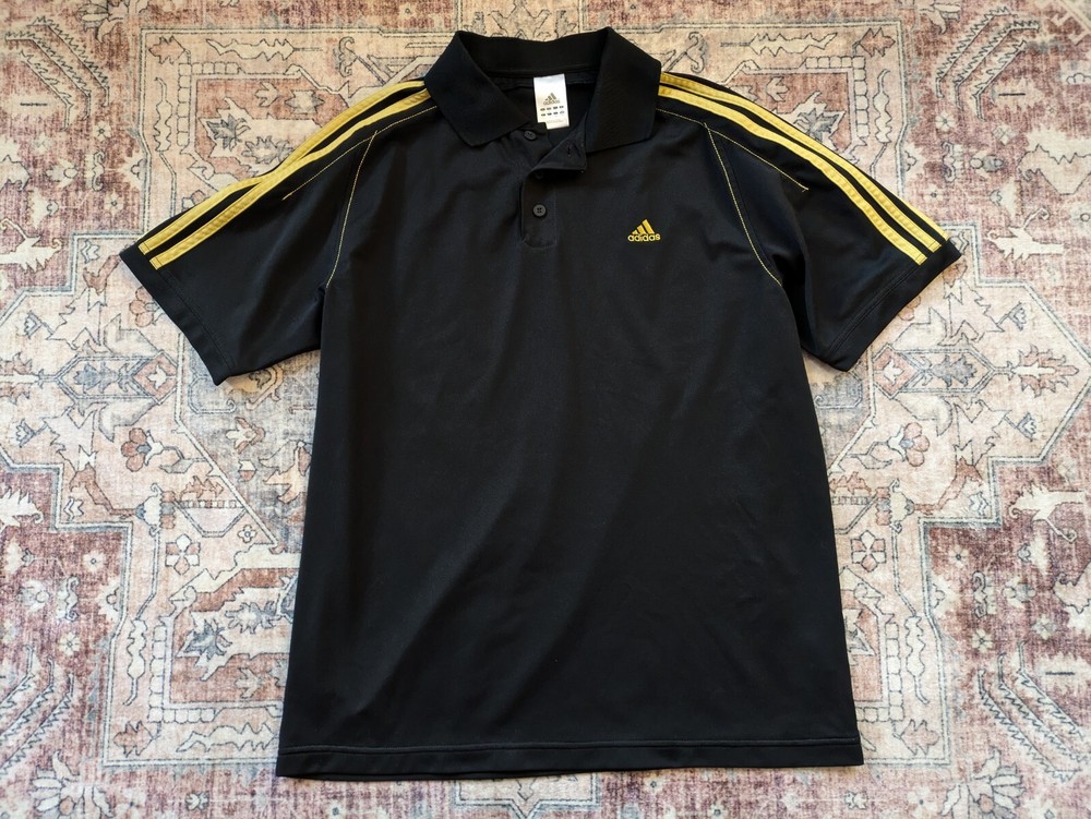 Adidas SAMPLE 3 Button Yellow Stripe Contrast Stitch Black Jersey Climalite L