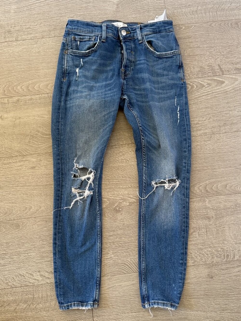 Zara Man Distressed Skinny Jeans Medium Wash Denim Size 31 gallery