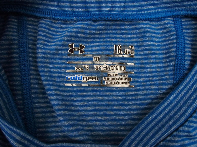 Under Armour Shirt Mens Large Blue Stripe V-neck Fitted Cold Gear Long Sleeve gallery