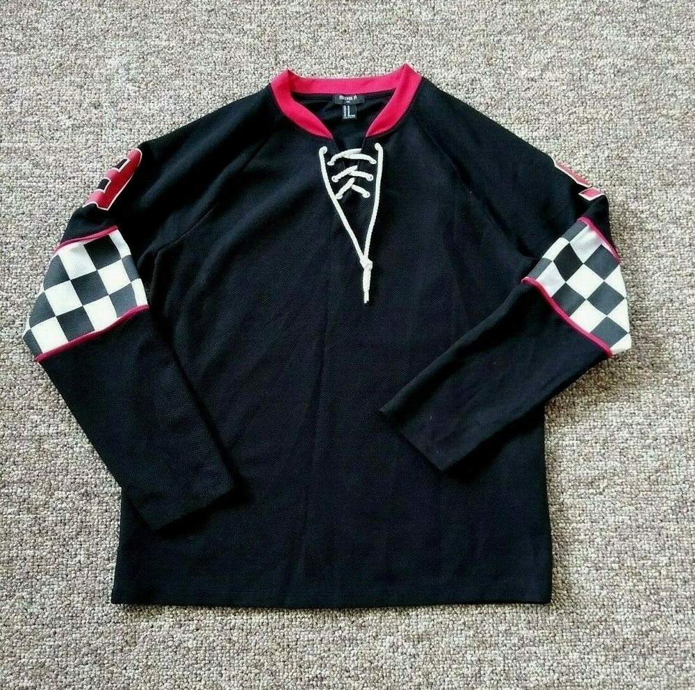 FOREVER 21 Men's LS Tie Neck No. 99 Jersey Medium Black White Red Polyester