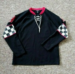 FOREVER 21 Men’s LS Tie Neck No. 99 Jersey Medium Black White Red Polyester