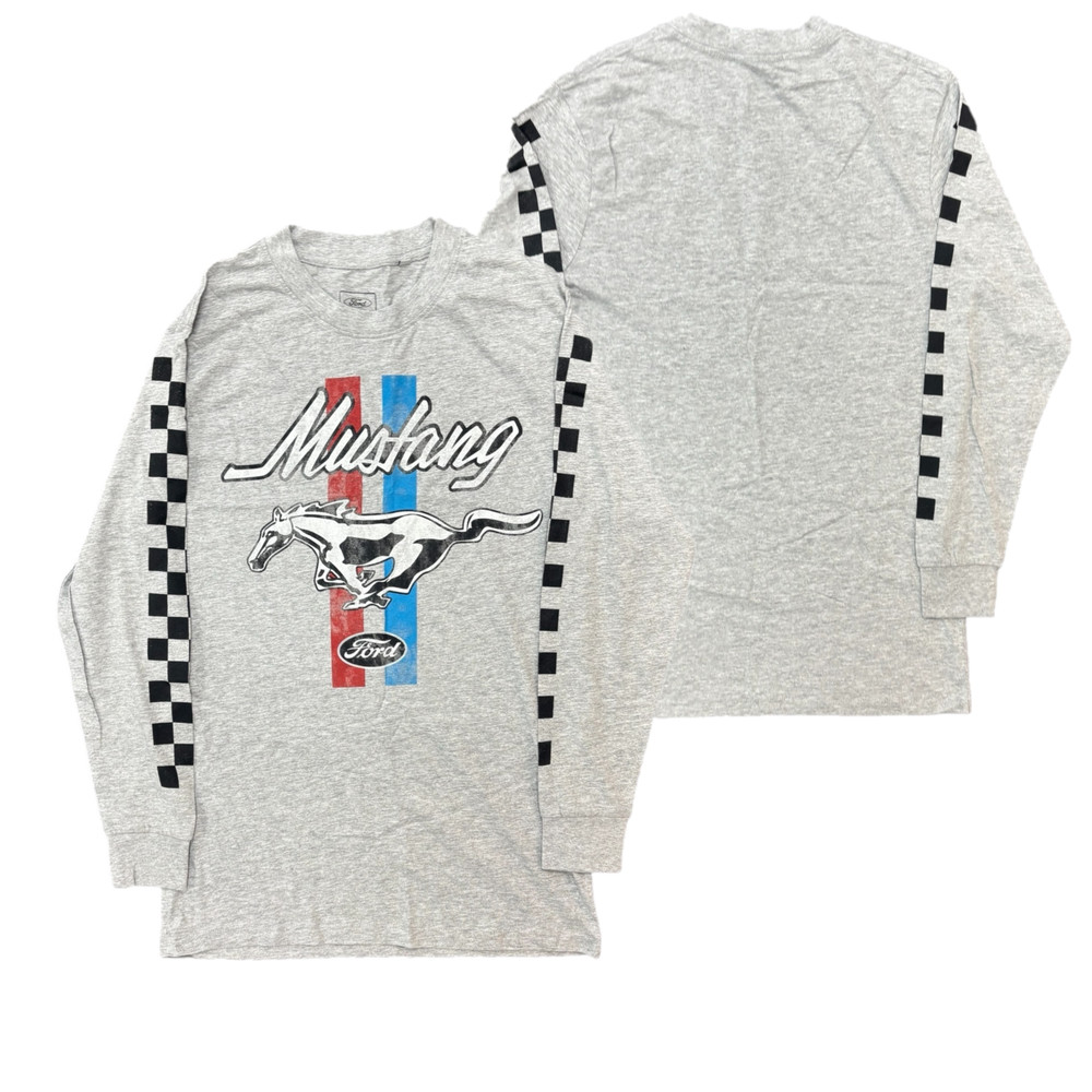 Ford Mustang Grey T-Shirt (Size S) Logo Men's LS Top - New