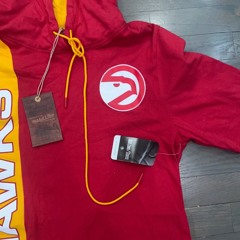 Mitchell And Ness NBA Atlanta Hawks Red Yellow Split Hoodie Tee Shirt Men's Sz S gallery