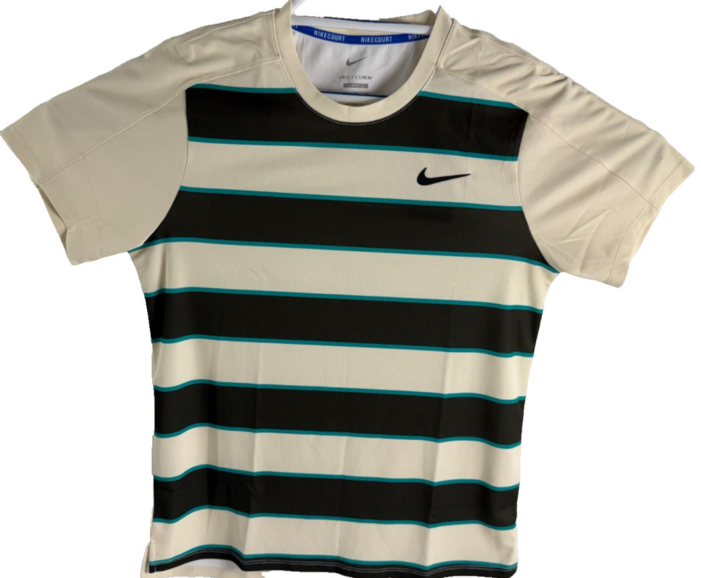 Nike Court Slam Dri-FIT ADV Tennis Top Pale Ivory Black Men`s Size XL FZ6934-110