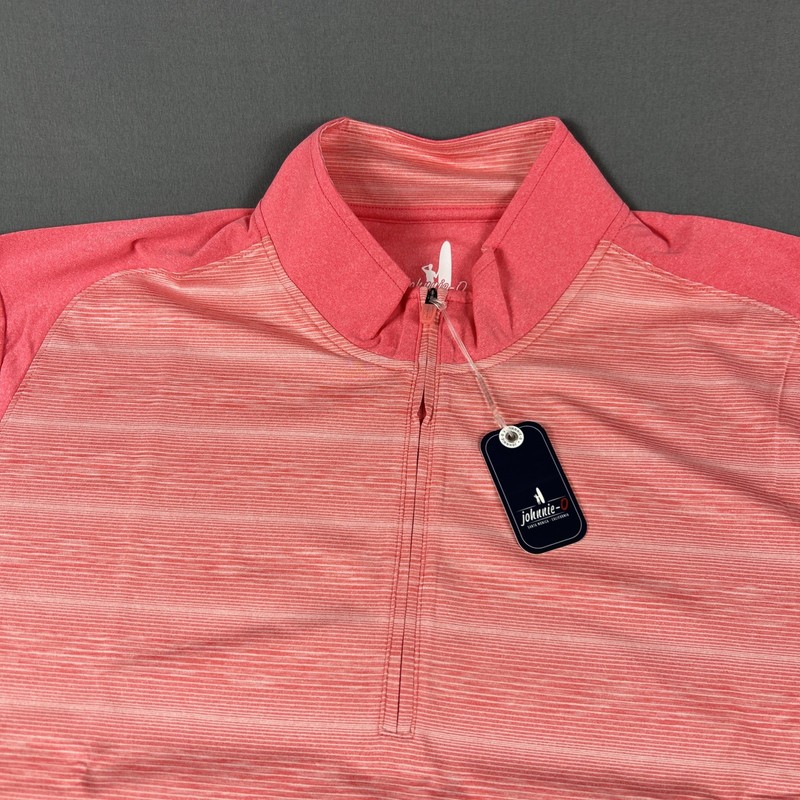 Johnnie-O Golf Pullover Bert 1/4 Zip XXL Pink Striped Polyester NWT MSRP $118 gallery