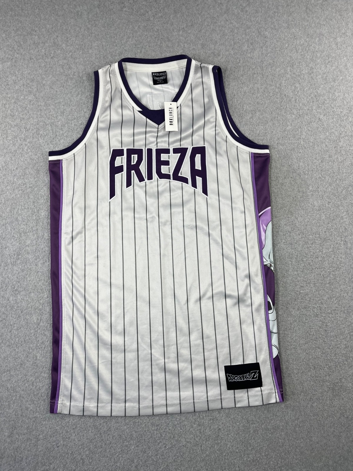 Dragon Ball Z Frieza Basketball Jersey Mens M Gray Purple Pinstripe DBZ gallery