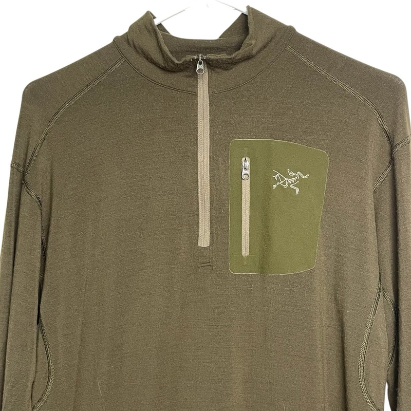 Arc'teryx Pullover Mens Rho 1/4 Zip Base Layer 95% Wool Hiking Hunter Green Sz L gallery