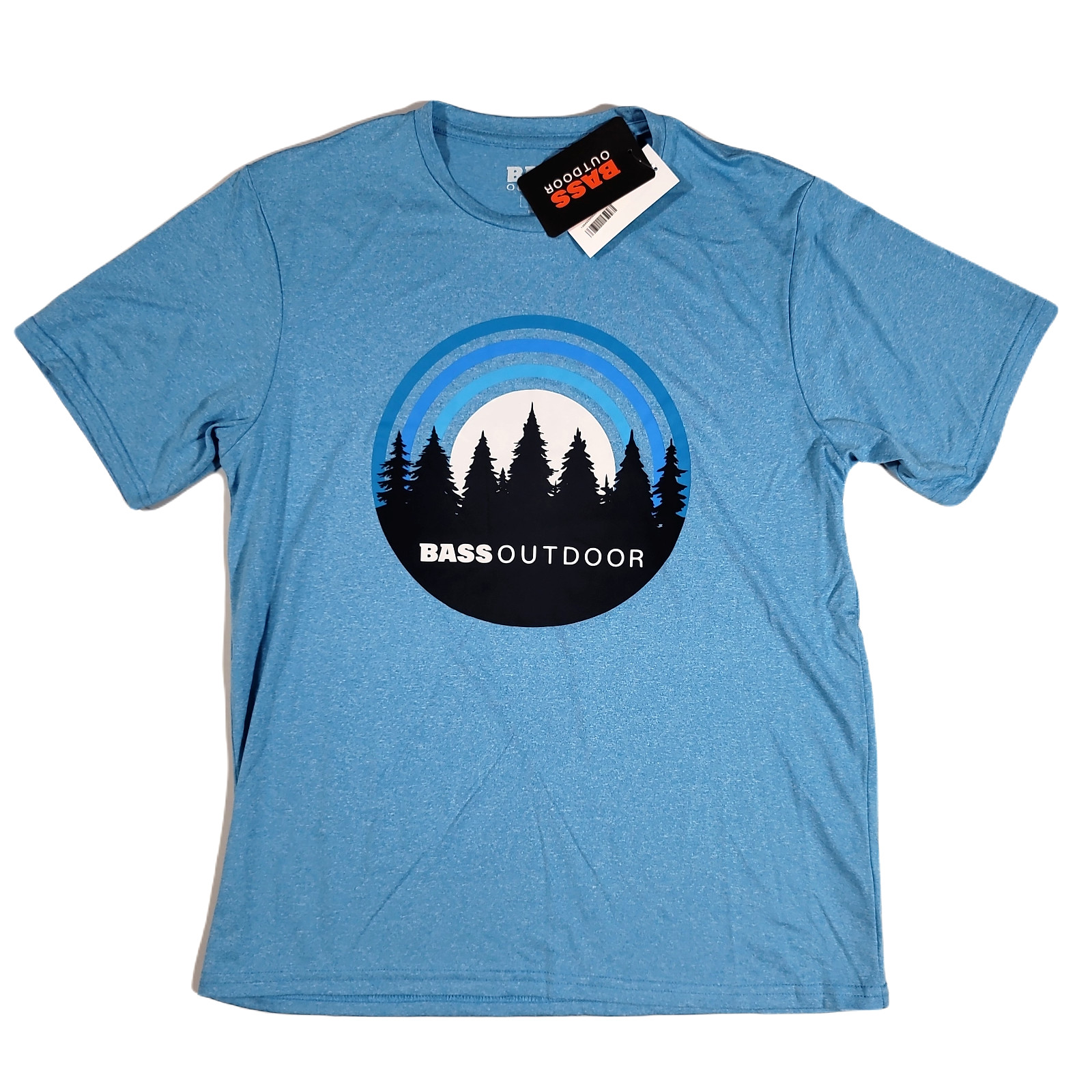 Bass Outdoor Performance Graphic T-Shirt Mens Medium UPF-50 Sky Blue Heather NEW gallery