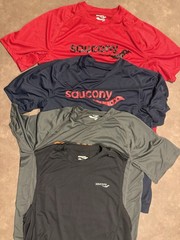 Lot Set Mens Saucony Running Shirts S/S S/L Tank Large Red Blue Black Gray EUC