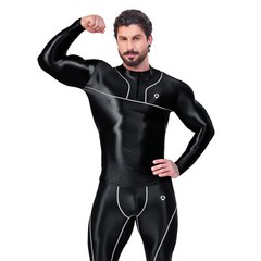 AMORESY Men Glossy Satin Activewear Tops Long Sleeve Breathable Running T-Shirt