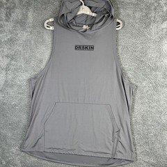 DRskin Hoodeed Tank Top Men XL Gray Sleeveless Compression Shirt Kanga Gym Train