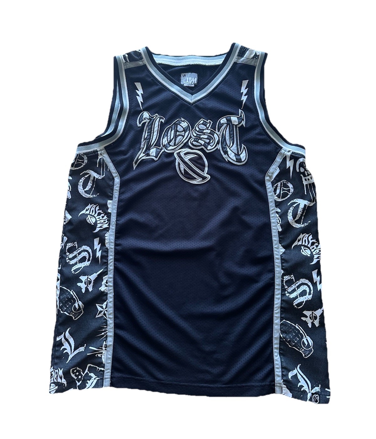 VTG Lost Enterprises Mesh Basketball Jersey Black Embroidered Patch Shirt Y2K M gallery