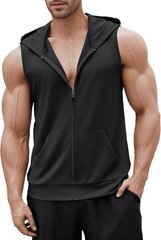 Black Hooded Sleeveless Cut Off Tank Top. Men’s .XL