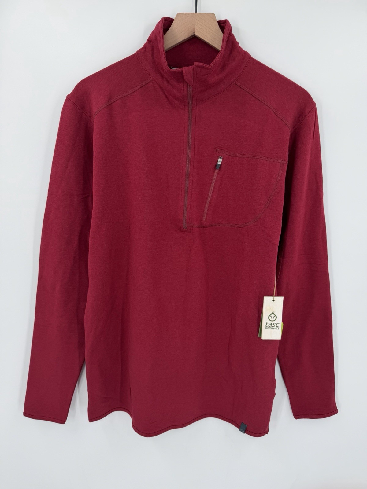 NEW Tasc Performance Tahoe 1/2 Zip Fleece Pullover Men Medium Red Bamboo Stretch gallery