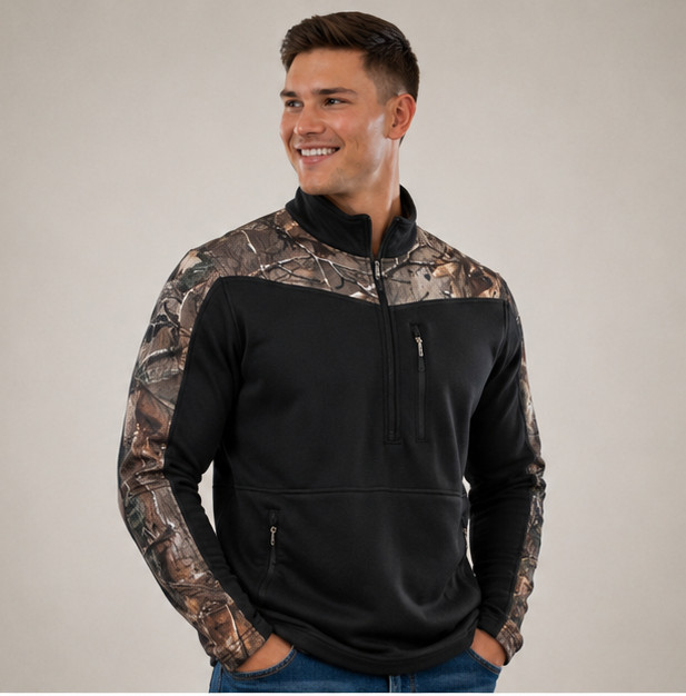Magellan Outdoors Adventure Gear Men's Black & Camo 1/4 Zip Jacket Small gallery