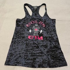 VTG Retro Golds Gym Men Burnout Racerback Stringer Tank Top Gray Shirt-M-7437