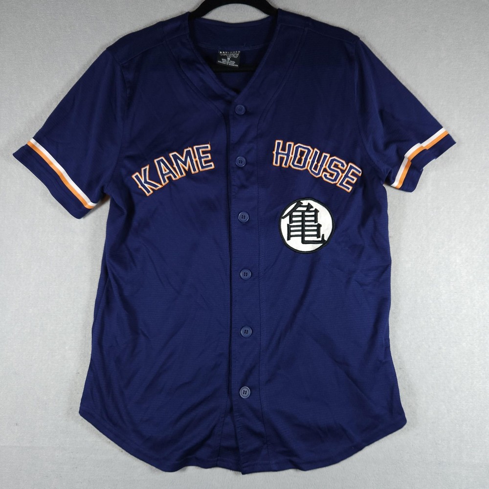 Dragon Ball Z Kame House Shirt Mens Medium Blue Baseball Jersey Anime Button