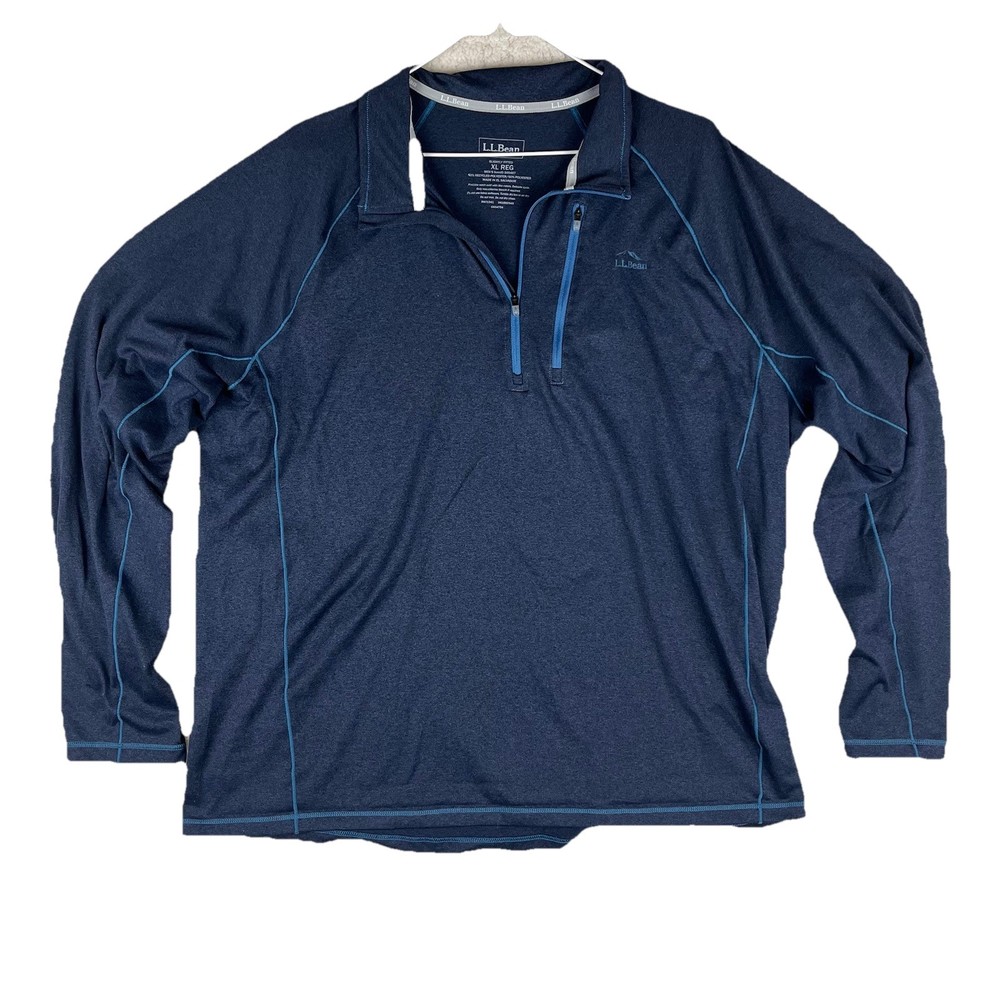 LL Bean Top Mens XL Quick Dry Trail Tee 1/4 Zip Long Sleeve Pocket T-shirt