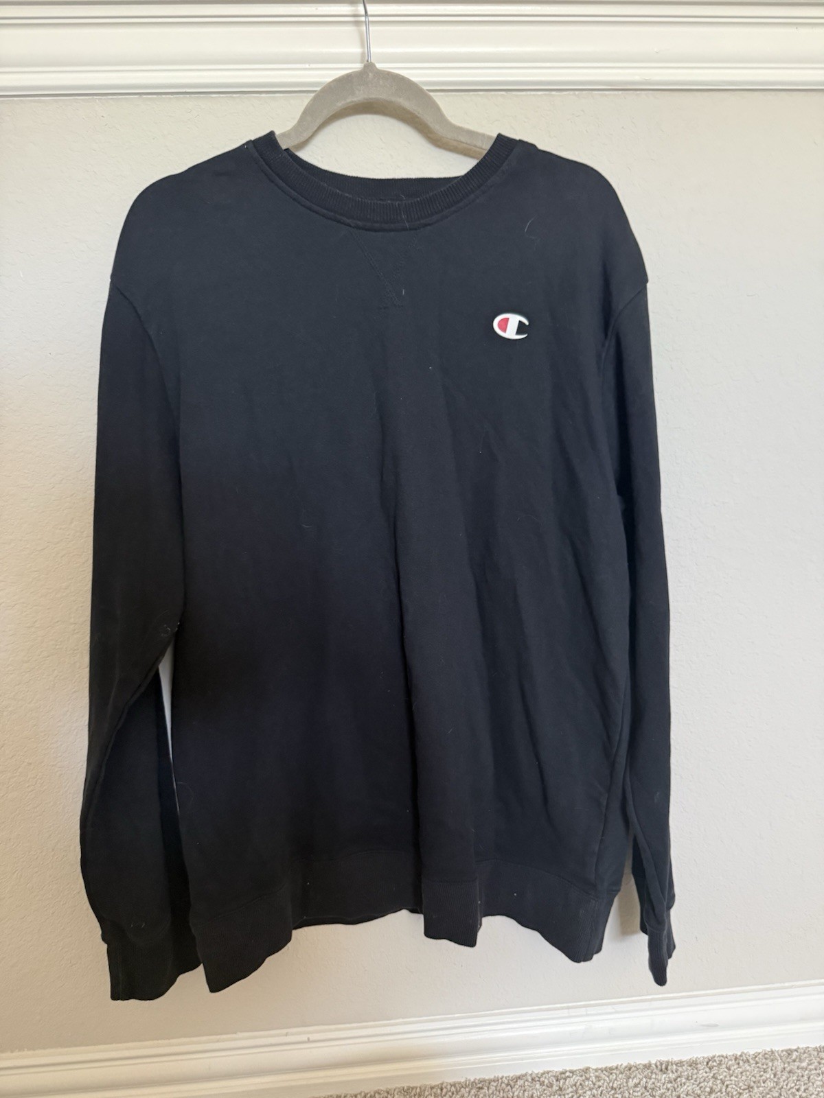 CHAMPION Mens Size Large Black Crew Neck Lightweight Sweatshirt Jersey gallery