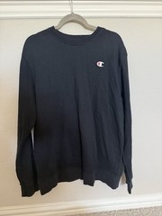 CHAMPION Mens Size Large Black Crew Neck Lightweight Sweatshirt Jersey