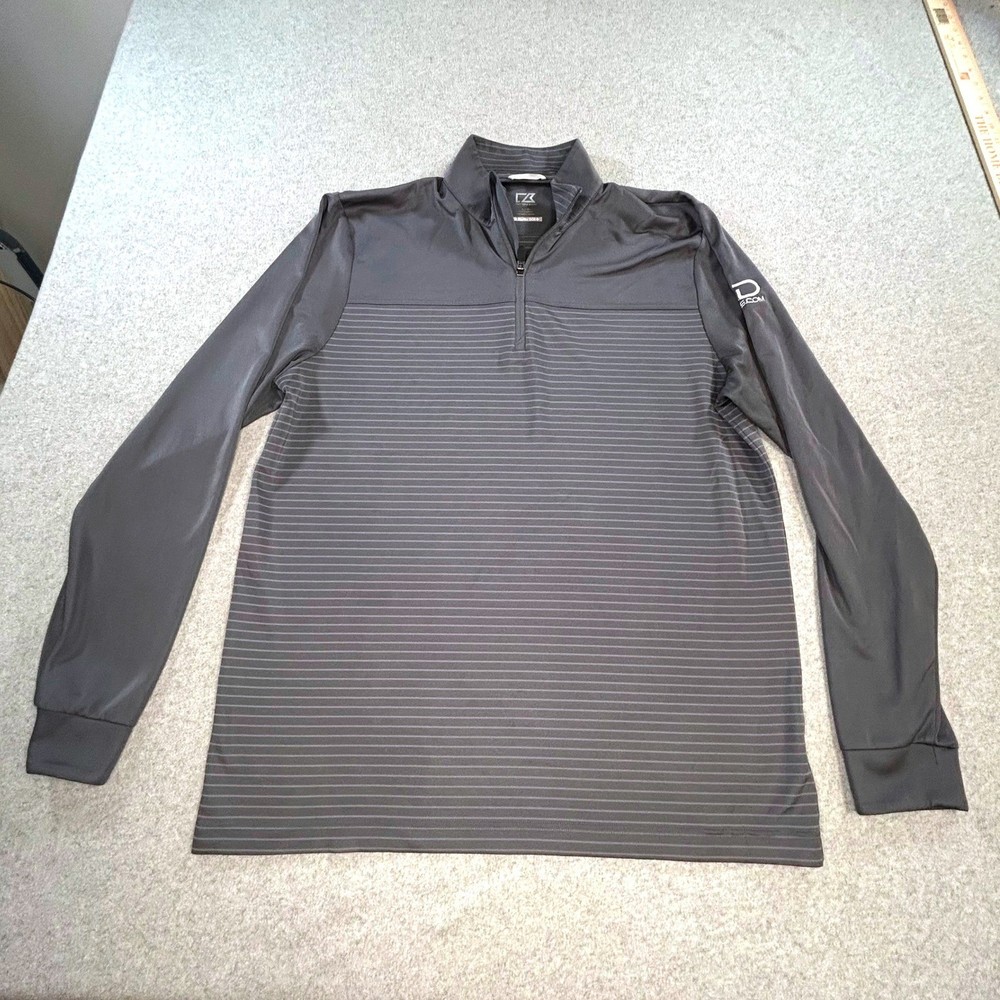 Cutter & Buck Pullover Mens Large Grey CB DryTec Striped 1/4 Zip Golf Shirt