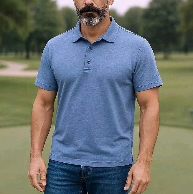 Champion Essentials Polo Shirt Men's Golf Tennis Stretch Split Hem Blue Large gallery